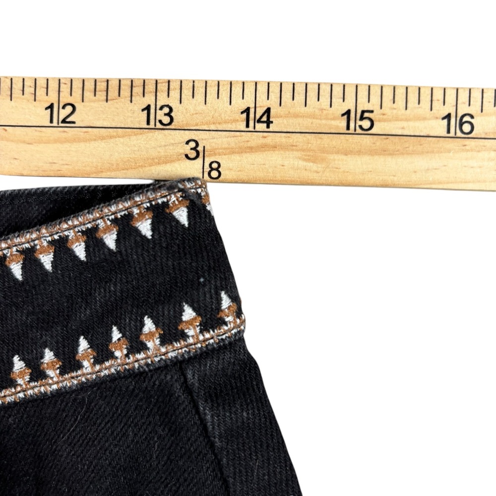 VTG Denim Co Mini Skirt Y2K 4 Black Embroidered Floral Boho Festival Aztec - Picture 6 of 9